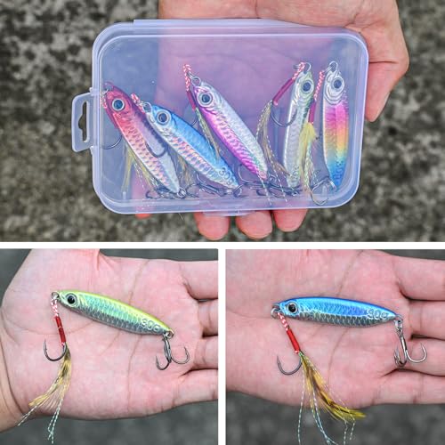Jigs Fishing Lures Saltwater Fishing Spoons with Ultra-Sharp Hooks Micro Jigging Bait for Bass Tuna Salmon Grouper
