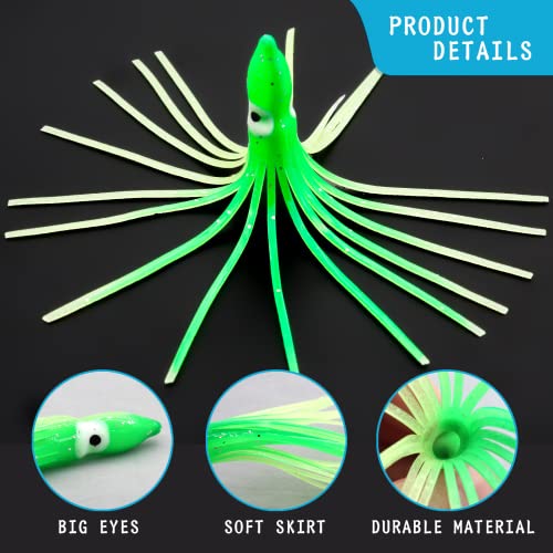 Squid Swimbait Fishing Lures - Tail Octopus Jig Head Glow Soft Plastic Lures - Trout Bass Fishing Baits Kit - color: D-glow squid lures 50pcs 3.54in