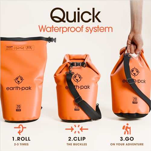 Earth Pak Waterproof Dry Bag - Roll Top Waterproof Backpack Sack Keeps Gear Dry for Kayak with Waterproof Phone Case - color: Orange, size: 10L