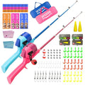 Kids Fishing Pole, Telescopic Fishing Rod, Toddler Collapsible Fishing Rod and Reel Combo with Tackle Box, Fishing Line, Bobber, and Soft Lures for Boy, Girl, Youth, Beginner, Over 4 Years Old - color: blue+pink