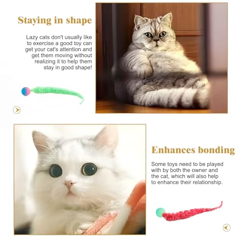 Mixed Bouncy Balls for Cats 5 Pack，Fuzzy Worm Cat Worm Toys with Ball，Magic Worm Bouncy Ball with Tail Cat Toy