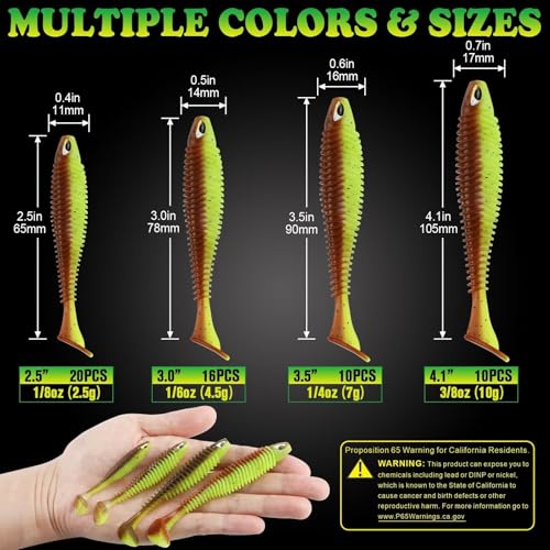 LUCKYFISHING Paddle Tail Swimbaits 10/16/20 PCS Fishing Lures Soft Plastic Lures for Trout Crappie Walleye Soft Baits for Bass Fishing Freshwater Saltwater 4.1/3.5/3/2.5 Inch - color: Green Pumpkin Chartreuse, size: 2.5 inch-20pcs