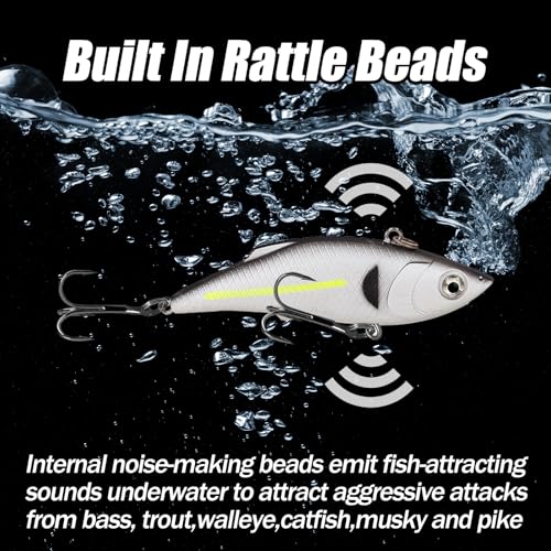 Lipless Crankbait Rattle Trap Fishing Lures Topwater Bass Fishing Lures for Walleye Trout Musky Long Casting Distance Freshwater Saltwater 2.96in/0.39oz FS/YE-06 - style: A2,5pcs