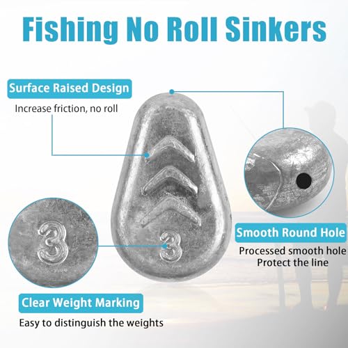 No Roll Sinker Fishing Weights, No Snag Flat Inline Catfish Sinkers Weights Saltwater Surf Fishing Rigs Catfishing Tackle - style: 3oz-5pcs