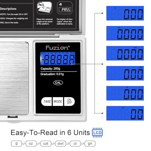 Fuzion Digital Pocket Gram Scale, 200g/0.01g Mini Jewelry Scale, Small Scale, Digital Scale Gram and Ounce, Portable Travel Food Scale .01 Gram Accuracy - color: Silver, size: 200g without Accessories