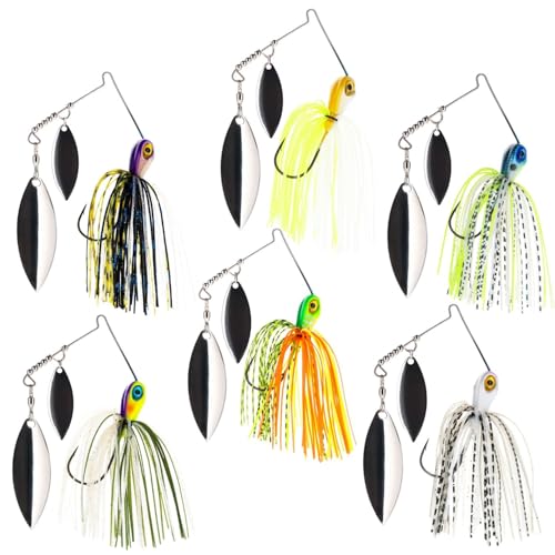 Reaction Tackle Spinner Bait, Compact Profile Fishing Lure with Flash and Vibration for Bass, Trout, Pike, Salmon and Walleye - 3/8 Oz (6-Pack Variety, 1 of Each Color)