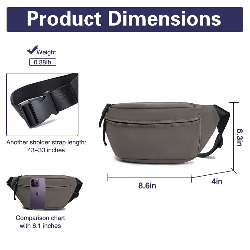 Women Sling Bags Girl Fanny Pack Crossbody Handbag Men Shoulder Bag Unisex Classic Nylon Waist Packs Purse Hiking Chest Bag, Easy Carry Any Phone,Wallet (Gray) - color: Gray