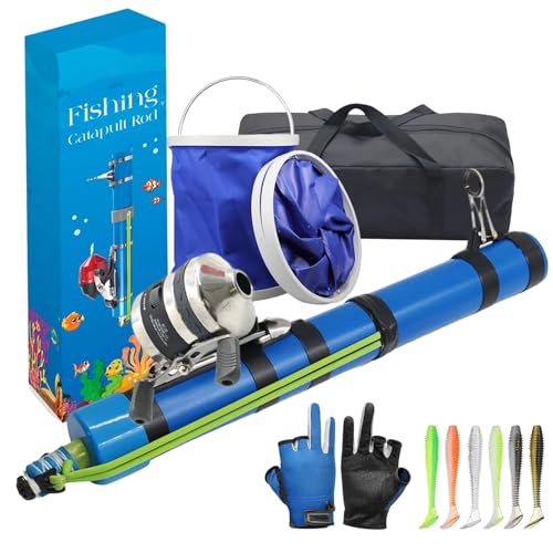 Catapult Fishing Rod, 2026 Upgrade Compact Sling Shot Fishing Reel, Portable Fly Fishing Pole for Kids, Freshwater and Saltwater Fishing Lures for Outdoor Hunting and Traveling - color: Intermediate