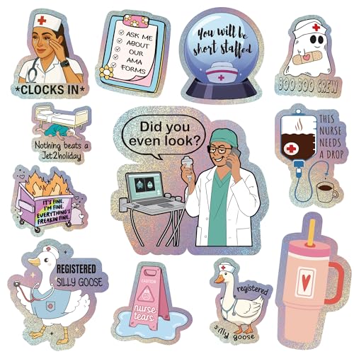 170Pcs Funny Nurse Stickers Pack - Holographic Medical Decals for Water Bottle, Laptop, Computer, Kindle, Cup & Planner - Nursing Gifts for Healthcare Workers - style: Funny Nurse Stickers