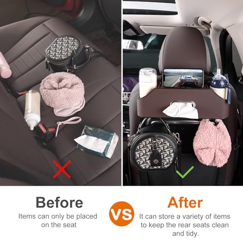 Car Rear Backseat Extra Multifunctional Drink Cup Holder Organizers with Tissue Storage Box Organizer & Hooks for Car Seat Back (Brown) - color: Brown