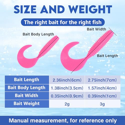 Eupheng Twist Tail Swimbait Fishing Lure, 2.3in/2.7in/4in/5.5in 100PCS Grub Saltwater Fishing Soft Bait Trailer for Bass Crappie Fishing - size: 2.3 inches - 100 PCS
