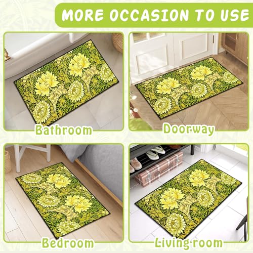 Vintage Floral Doormat Outdoor Welcome Entrance Doormat Front Back Door Inside Outside Entryway Rug Elegant Non Slip Retro Door Mat Indoor Washable Floor Mat for Patio Porch Home Decor - color: Floral Leaf