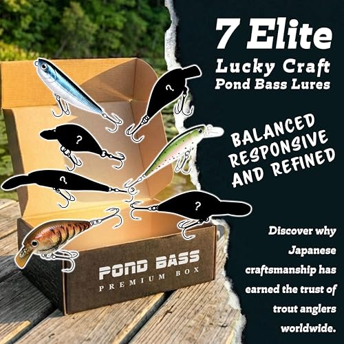 LUCKY CRAFT Pond Bass Premium Box, 7 Freshwater Fishing Lures for Pond and Lake Fish, Mystery Selection Tackle Box with Surprise Bass Lures, Fishing Gear Accessories - style: Pond Bass Fishing