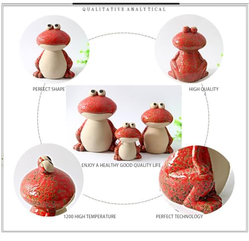 Frog Garden Decor Set of 3,Funny Cute Ceramic Frog Garden Statues Yard Decoration Outdoor Holiday Decorations,Ideal Ornament for Outside Pond Pool Patio Front Porch Backyard (Red) - color: Red