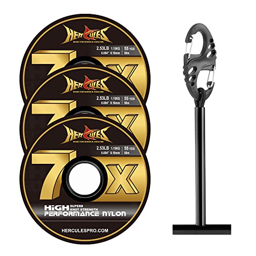 HERCULES Fly Fishing Tippet 3 Pack with Fly Tippet Holder, 55 Yards - color: Clear nylon tippet 3pcs with tippet bar, size: 7X