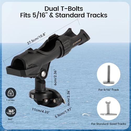 Hitorhike Side Track Fishing Rod Holder Mount, Heavy-Duty Side-Mounted Base, Compatible with 2 Mounting Bolt Options for Lund Sport,Lowe, Bass Boats&Kayaks - style: Side Track Mount Fishing Rold Holder 1-pack