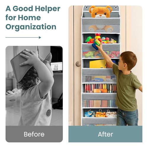 Easy Assembly Over The Door Organizer, 5 Shelves& 8 Side Pockets, Heavy-Duty Reinforced Mesh Rack Holds 44lb, Hanging Behind Door Storage for Bathroom Pantry, Nursery, Closet, Shoes, Towels-Grey - color: Grey, size: 5 shelf