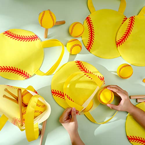 Shihanee 24 Pcs Softball Party Favor Bags Ball Themed Party Goodie Candy Bags Sport Game Treat Handbags Softball Non Woven Gift Handbags for Sport Theme Supplies - style: Softball
