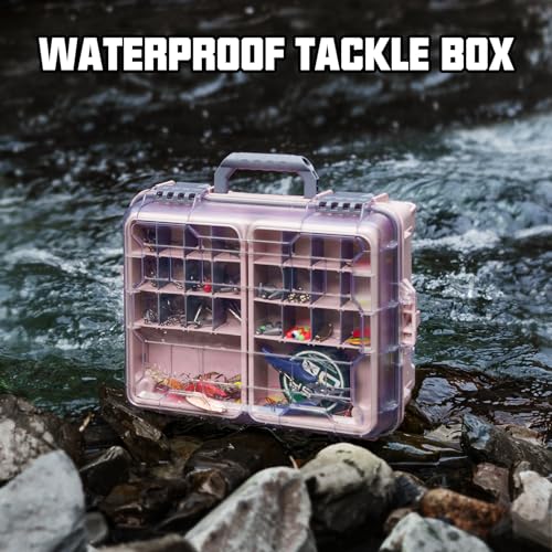 THKFISH Waterproof Tackle Box, Portable Fishing & Tackle Storage Box with Two 3500 Stowaway Boxes and Removable Dividers, Tackle Box, Thicker Floating Airtight Stowaway,Pink/Green/Blue/Grey - color: M-Green