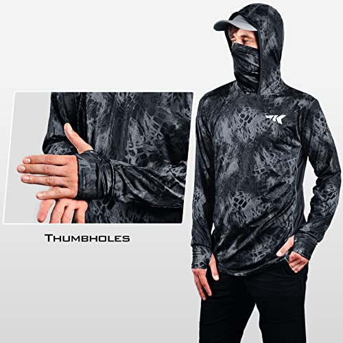 KastKing Men's Hoodie Shirt UPF 50 Long Sleeve Fishing Shirt UV Protection Shirt - color: M:blackout With Neck Gaiter, size: Large