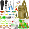THKFISH 79 Pcs Fishing Tool Kit, Fishing Backpack with Tackle Boxes Fishing Pliers Kit Fishing Bait Lure Gear Kit Include Fish Hook Remover, Fishing Lures, Lip Gripper - color: Khaki