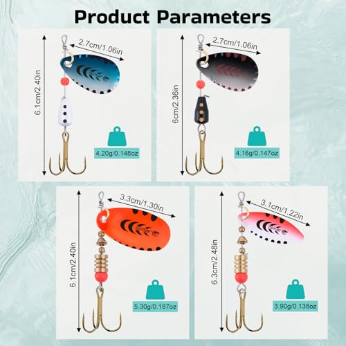 Goture Trout Lures Fishing Spinners, Hard Metal Spinner Baits for Freshwater and Saltwater, Spinner Lures Spoon Blade Fishing Lures Kit for Bass Trout Salmon Pike Walleye Crappie, Gifts for Men - color: B1:4pcs Trout Lures
