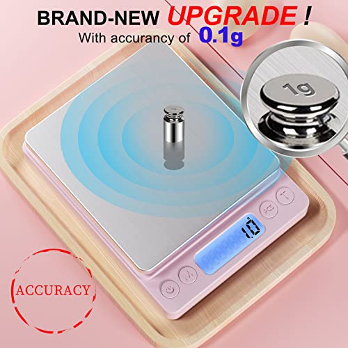 Digital Food Scale for Food Ounces and Grams，YONCON 3000g/0.1gram Accuracy Multifunctional Kitchen Scale for Cooking, Baking | Small Size for Easy Storage | Tare Function, Pink - color: Pink