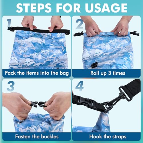 VILLEY Dry Bag Waterproof 10L Roll Top Storage Backpack, Keeps Gear Dry Lightweight Backpack for Kayaking Boating Camping Swimming and Beach Accessories Blue Camo - color: Blue Camo, size: 10L