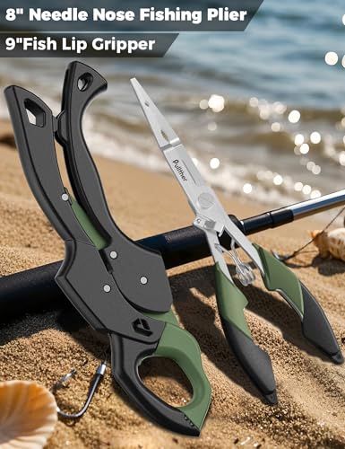 Fish Gripper 9.2",Muti-Function Line Cutter Fishing Pliers, Saltwater Fishing Tool Kit,Fishing Gear with Fishing Lanyard - color: 8"Fishing Pliers Green
