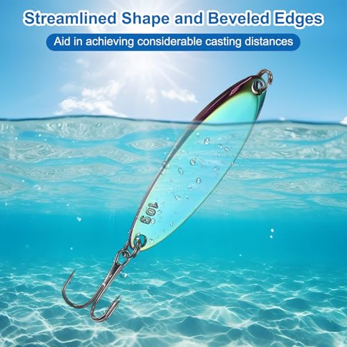 Fishing Spoons Lures, Metal Saltwater Treble Trout Lures Jigging Spoon with Treble Hooks Casting Spinner Baits - color: Colorful, size: 10g / 3/8oz