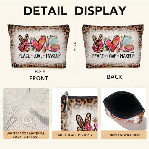 JIUWEIHU Peace Love Makeup Bag, Leopard Print Gifts for Women Cosmetic Bags Travel Organizer Bag Zipper Pouch, Birthday Leopard Gifts for Women Friend Colleague Sister Niece Mom - color: Multicolor 0067
