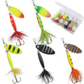 Spinner Baits Bass Lures Rooster Feather Tail Fishing Lures Trout Lures Hard Metal Inline Spinnerbaits for Bass Trout Pike Walleye Salmon with Tackle Box - style: B-5pcs-3"-0.27oz