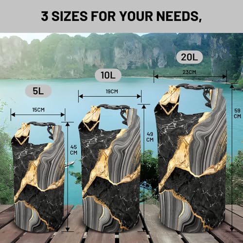Waterproof Dry Bag,Roll Top Marble Waterproof Backpack 5L/10L/20L Floating and Lightweight Bags for Kayaking, Boating, Fishing, Swimming and Camping - color: Marble Black, size: 20L