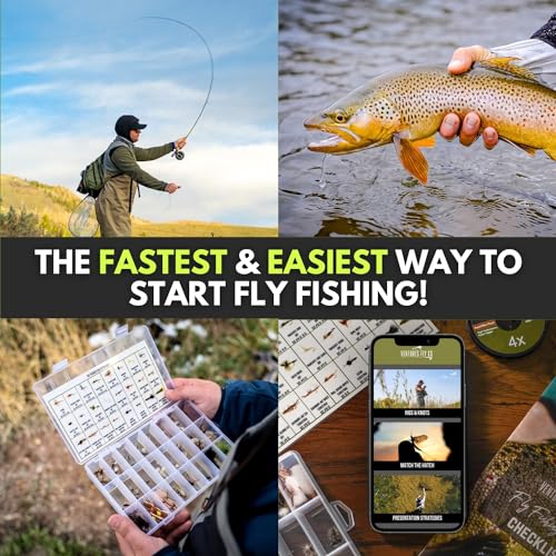 Ventures Fly Co. | Starter Packages | 23 Fly Fishing Accessories Complete Gear Combo | Perfect Beginner Kit | Includes Rod, Reel, Line, Flies, Leader, Tippet, Forceps, Nipper, Floatant & Net