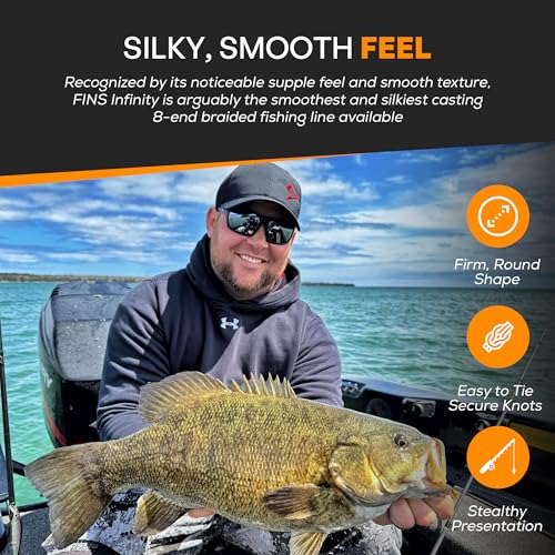 FINS Infinity Braided Fishing Line – USA Made, Silky Smooth 8-End Jet Black Braid for Superior Casting Distance, Quiet Performance Through Guides, Stealthy Freshwater and Saltwater Presentations - size: 1500 Yards