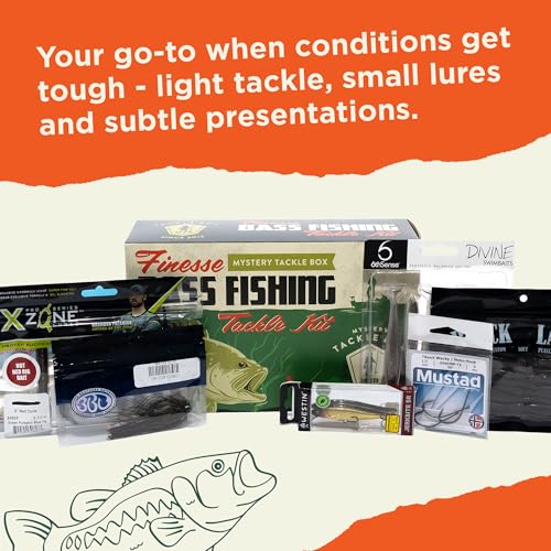 Mystery Tackle Box Finesse Bass Fishing Kit - 6-8 Baits for Largemouth and Smallmouth Bass - Includes Decal