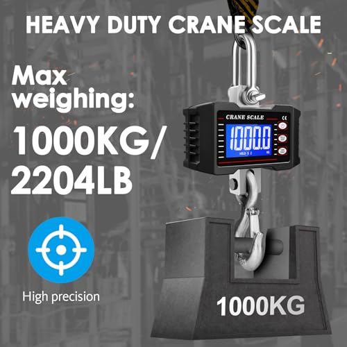 2200lb/1000kg Digital Crane Scale, Heavy Duty Industrial Hanging Scale with Backlit LCD, Tare, Data Hold and Unit Switch for Factory, Construction, Farm - color: Black