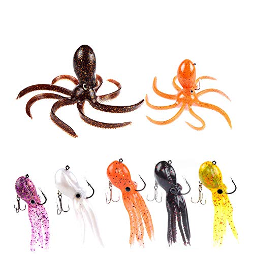 Artificial Octopus Swimbait, Skirt Tail Lure | 3.54/7.87/9.45in, jig head sinking trolling bait. Lingcod, bass, rockfish, saltwater. - color: 7pcs3size Mulit-colors