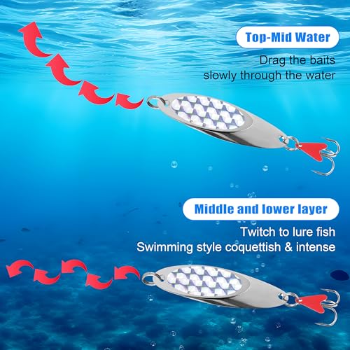 Fishing Spoons Lures, 8pcs Metal Casting Jigging Spoons Silver Trolling Pike Spoon Trout Lures with Treble Hooks for Bass Trout Salmon Pike Walleye Fishing - size: 3/4 oz_8pcs