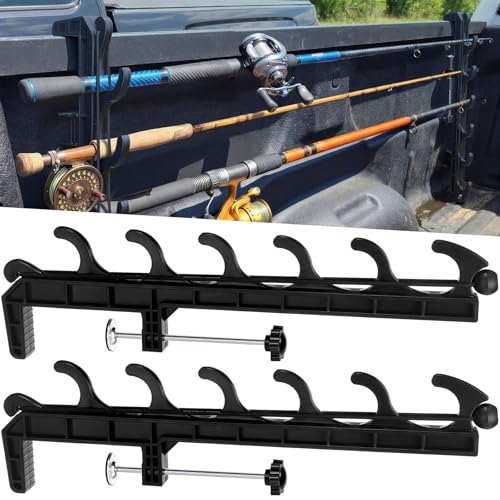2 Sets Truck Bed Fishing Rod Holder, Fishing Pole Rack for Truck Holds 4 Rods, Fits 2.36" Thick Rails, Easy Install Kayak & Fly Rod Storage Stand - color: Black, style: 6 Holes