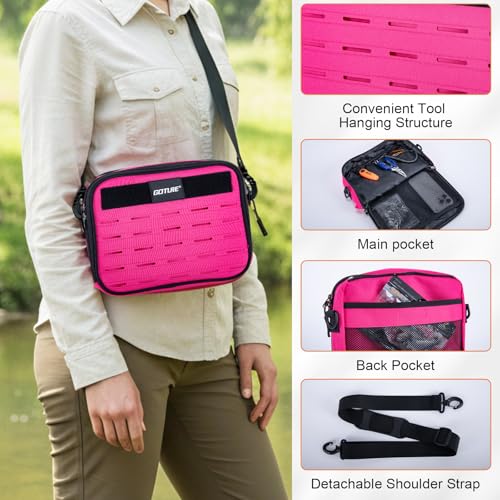 Goture Fishing Backpack, 900D Water-Resistant Tackle Backpack with Rod Holders, 58L Large Storage Gear Fishing Tackle Bag with Detachable Crossbody Bag,8 Lure Pockets,Bottle Holder for Camping Hiking - color: Pink