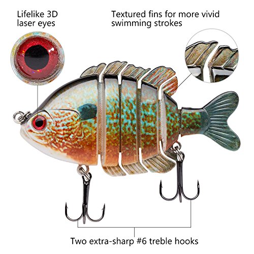 BASSDASH SwimPanfish Multi Jointed Panfish Bluegill Swimbaits Hard Topwater Bass Lures Fishing Lure Crank Saltwater 3.5in/0.85oz - color: LONGEAR