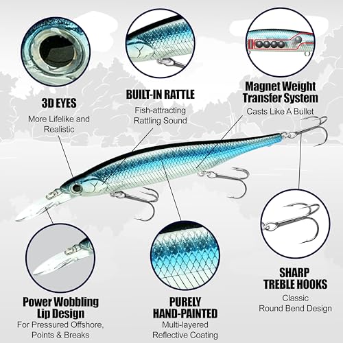 LUCKY CRAFT Lightning Pointer 100DD MG-S Fishing Lures, 4” Suspending Jerkbait Bass Lure, 15ft Depth Hard Bait, Freshwater Trout Lures, Premium Fishing Gear and Freshwater Tackle Box Equipment - color: 580 MH Chartreuse Shad
