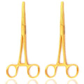 2 Piece Curved & Straight 8" Hemostat Set, Stainless Steel Locking Tweezer Clamps - Ideal Hemostats for Nurses, Fishing Forceps, Crafts and Hobby (Gold) - color: Gold