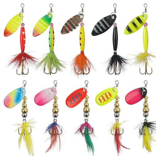 Spinnerbaits Rooster Bait Tail Fishing Lures Kit Inline Spinner Spoon Lures Bass Salmon Trout Hard Metal Spinner Baits for Saltwater Freshwater - style: 10pcs Spinnerbaits-c