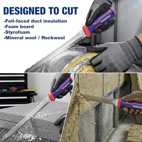 WORKPRO 11-Inch Insulation Knife, Stainless Steel Blade Insulation Cutter, Double Side Serrated Sharp Duct Knife for Heat Material Foam, RockWool, Styrofoam, Sod Cutter Garden Knife for Lawn Repair - size: 11 Inch