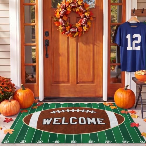 Tinideya 2 Pcs Football Door Mat Set, Layered Welcome Mat with Field Rug, Non Slip Front Porch Decor for Entryway, Patio, Outdoor, Football Season Gift - size: 16 x 28 Inch,24 x 35 Inch, style: Football