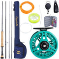 Sougayilang 5/6 Weight 9ft Fly Rod, 4-Piece Graphite Rod, Die Cast Aluminum Reel, Carrying Case, Fly Box & Fishing Flies Combo Starter Kit - color: Fly Fishing Combo #8-Turquoisee