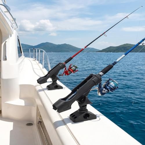 2 Pack Adjustable Fishing Rod Holders for Boat and Kayak, Deck or Side Mount, Reinforced Nylon Material (Black)