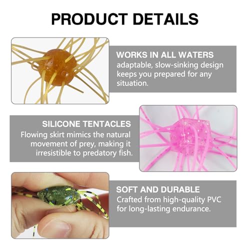 Eupheng Silicone Soft Dice Fishing Lures with Multiple Tentacles, Handmade Slow Sink Bass Fishing Soft Plastic Baits for Drop Shot, Finesse, Wacky Rig - color: Green, size: 10PCS-(Square & round body)